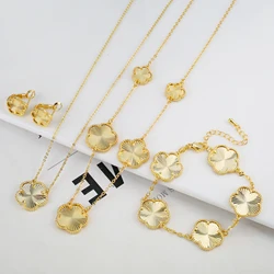 Y2K Style Metal Luxury Jewelry Set Gold Plated Silver Rose Gold Women's Bracelet Necklace Earrings Five Leaf Flower Gift Clover