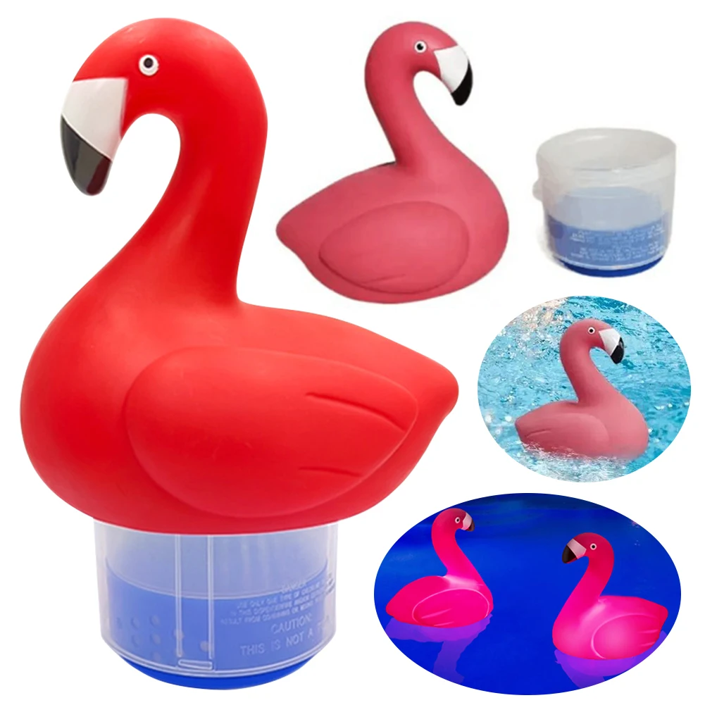 1Pc Solar Powered Flamingo Chlorine Floater with Light Pool Chlorine Floater Flamingo Floating Chlorinator for Pool Hot Tub