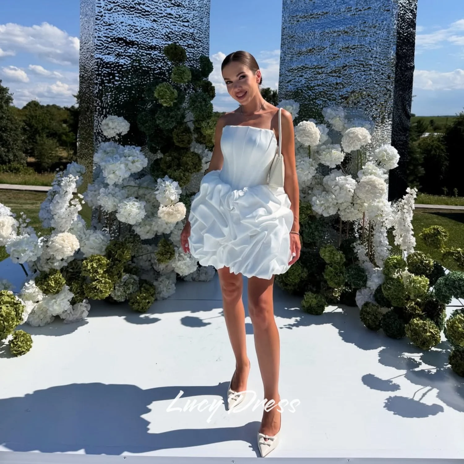 

Свадебное платье Lucy Customized: короткое белое платье для женщин, элегантное платье для вечеринки, мини-свадебное платье