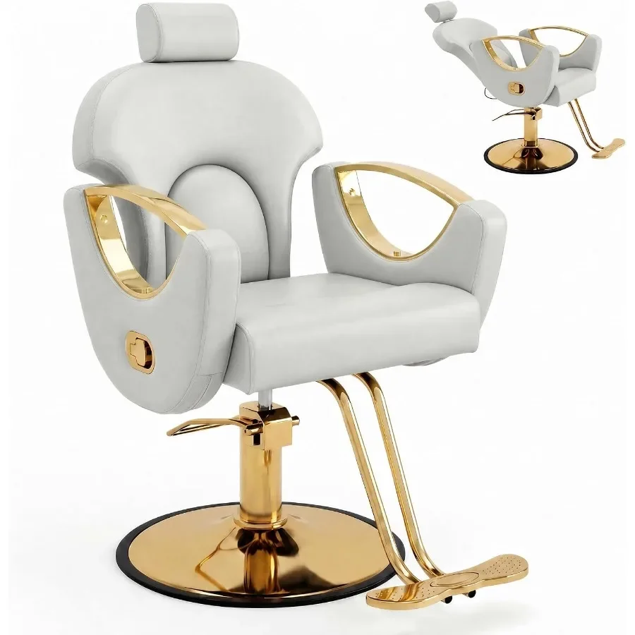Reclining Barber Chair for Hair Stylist Heavy Duty Salon Chair with 360 Swivel, Height Adjustable Hydraulic Pump, Multi-Functio
