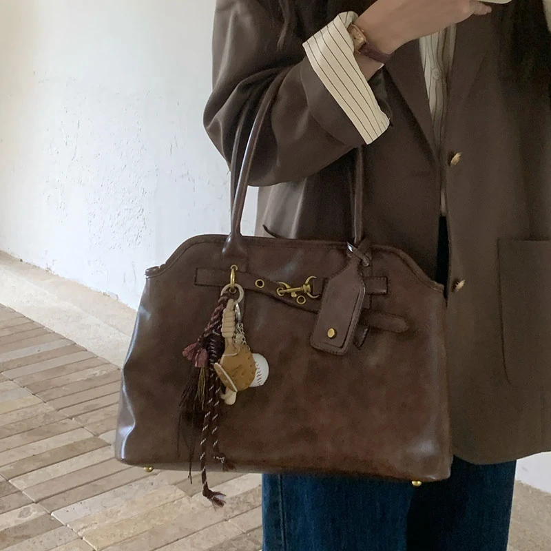 Bolsos de hombro marrones Vintage de gran capacidad Y2k, bolsos de mano informales de viaje para ir al trabajo, bolsos y bolsos negros para mujer