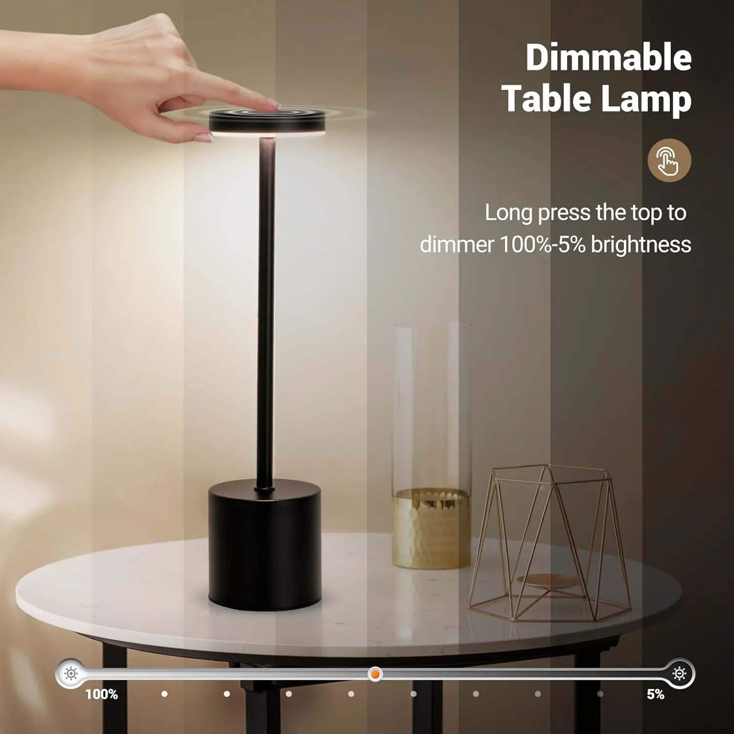 Lámpara de mesa LED con Sensor táctil, luz nocturna de escritorio, recargable, inalámbrica, para lectura, restaurante, Hotel, Bar, decoración de dormitorio