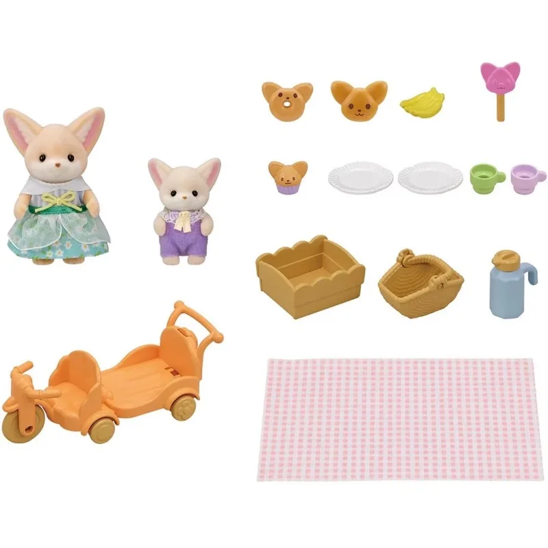 Sylvanian family-casa de juegos para niñas, casa de muñecas de zorro de oreja ancha, accesorios originales, ropa, muebles, carcasas, juguete, versión japonesa