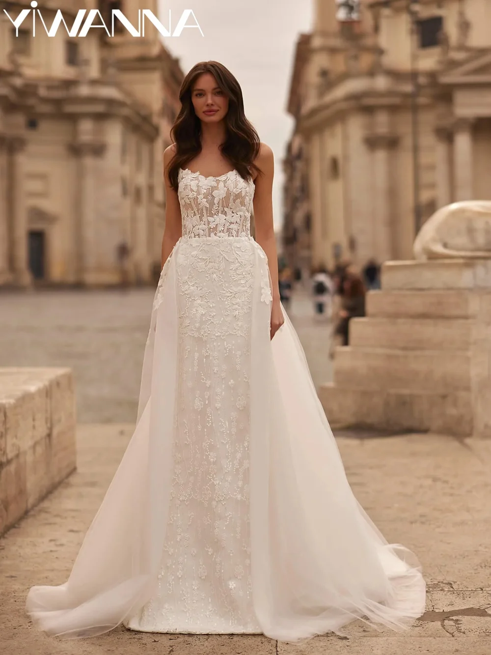 

Detachable Train Shiny Lace Appliques Wedding Dresses Attractive Ivory Strapless Bridal Gown 2026 Customized Dresses For Bride