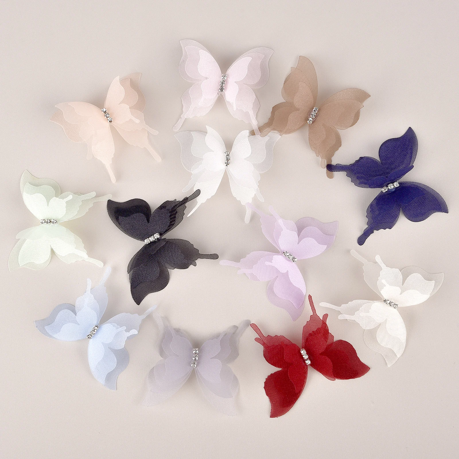 10/20PCS 3D Triple Layer Lace Butterfly Gauze With Diamond DIY Bride Hair Accessories Material Jewelry Earring Dress Accessories