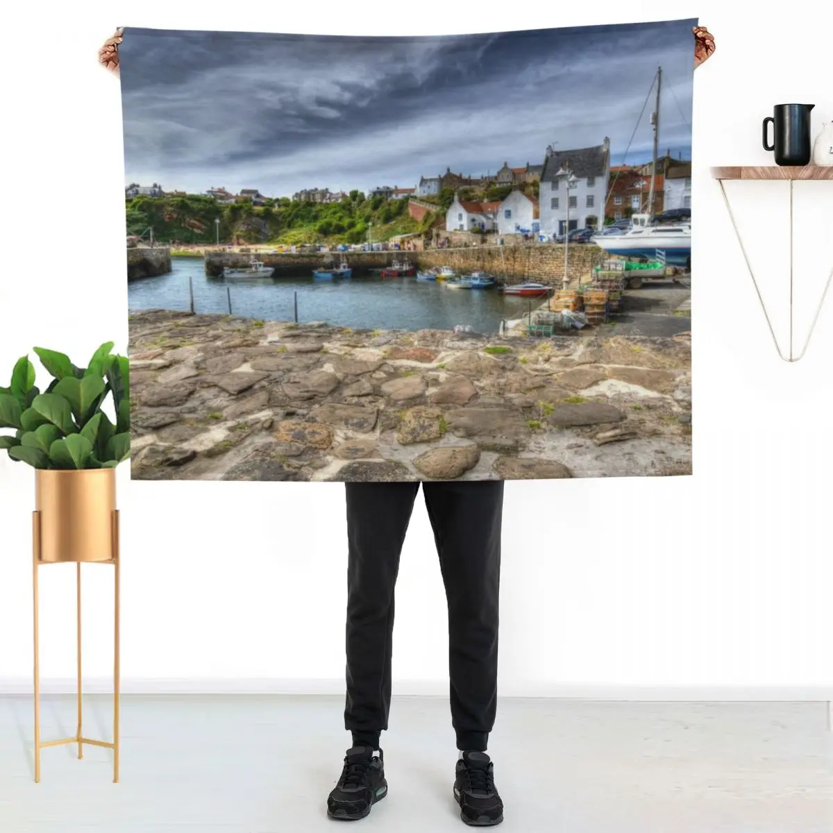 Crail Harbour Fife Scotland Throw Blanket Decorative Throw Picnic Designers blankets ands Camping Blankets