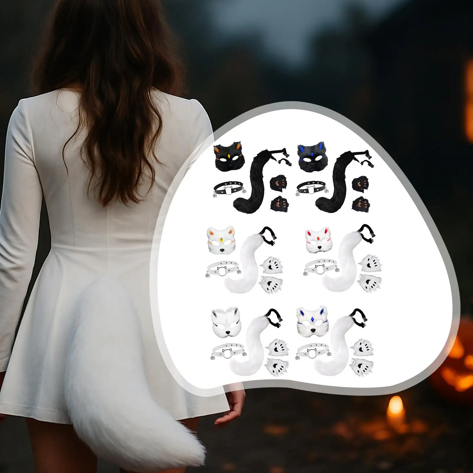 Set kalung ekor kucing dan rubah untuk berdandan, ulang tahun, pesta topeng, pertunjukan panggung