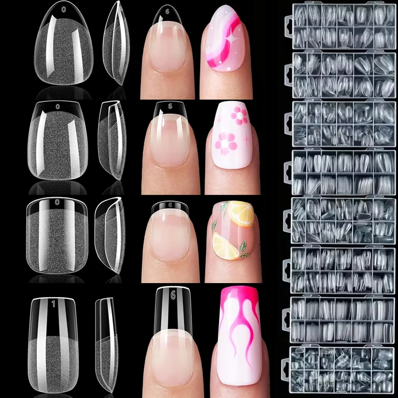 120/240 Pieces of Full-Cover Nail Tips, Including Stiletto, Almond, Square, Coffin, and French Style Fake Nails, Removable Gel Extension Nail Pieces in Capsule Packaging