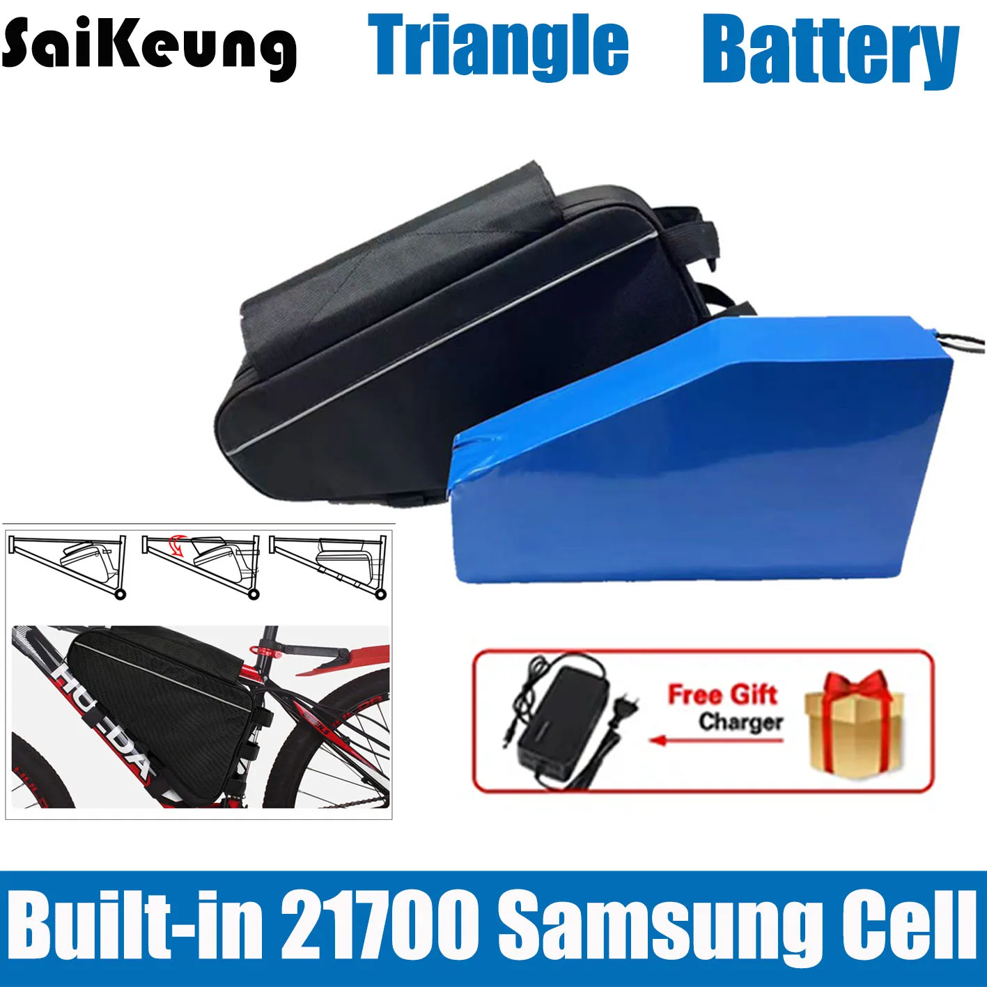 

Champ Rider 48V 45AH 50AH Треугольный аккумулятор для электровелосипеда Электрический велосипед 52V 21700 Cell 72V 60AH 30ah 35ah40AH 60A BMS Большая емкость 2000W