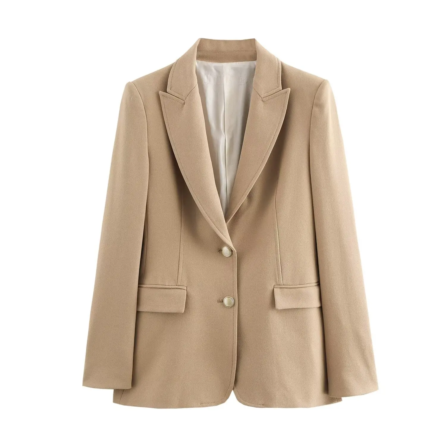 Moda mujer con bolsillos sólido doble botonadura Blazer Vintage manga larga cuello con muescas mujer trajes de oficina para mujer