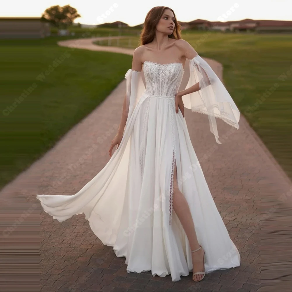 

Vintage Off Shoulder Women Wedding Dresses Elegant A-Line Sleeveless Backless Bridal Gowns Banquet Vestidos de Novias Customized
