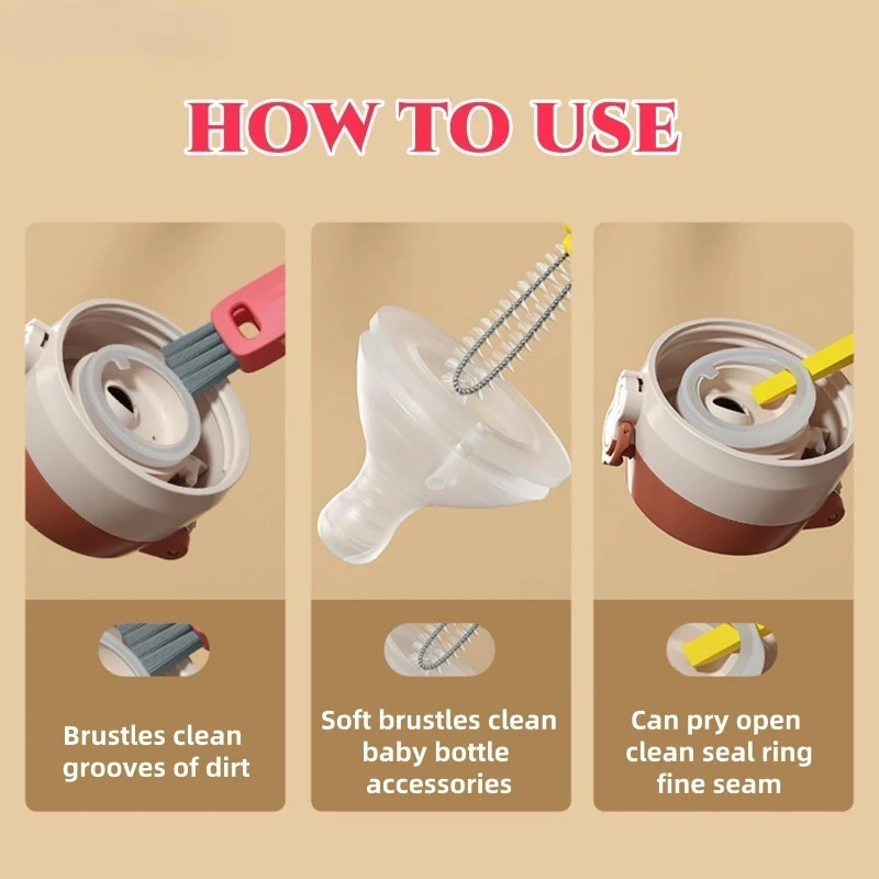 3 in 1 Bottle Cleaning Brush Set, Multifunction Silicone Cup Lid Gap Cleaner, Home Kitchen Crevice Cleaning Tools, 3 Pcs