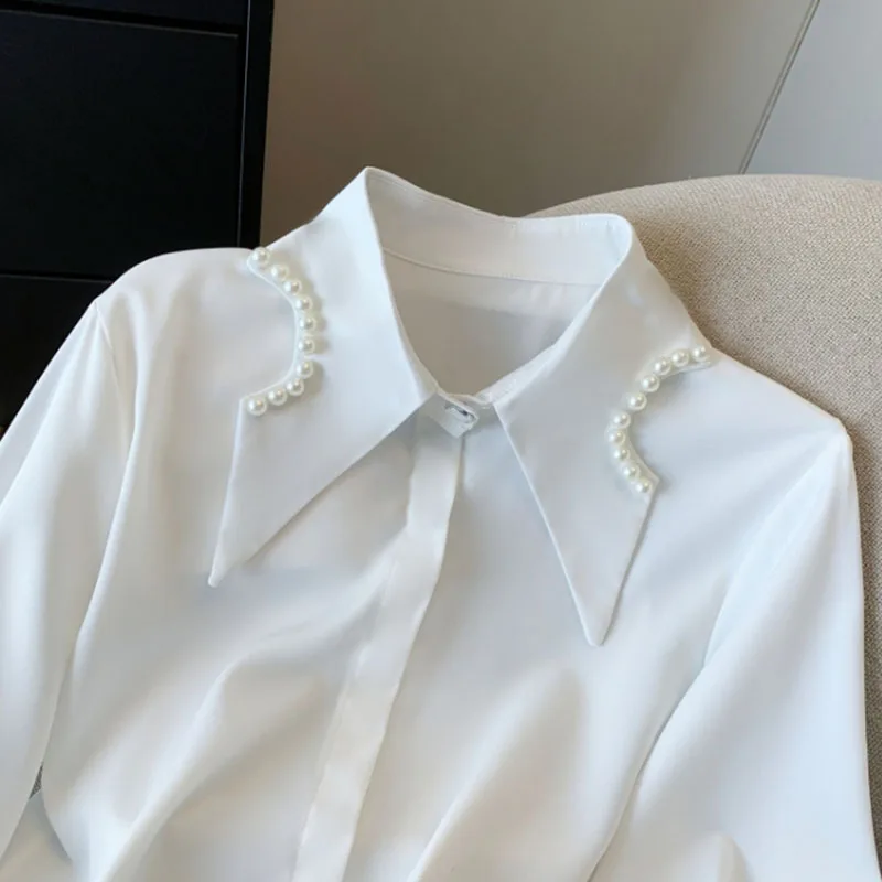 Long Sleeve Blouse For Women White Loose Button Turn-down Collar Shirts Spring Woman Clothing Office Ladies Chiffon Tops Mujer