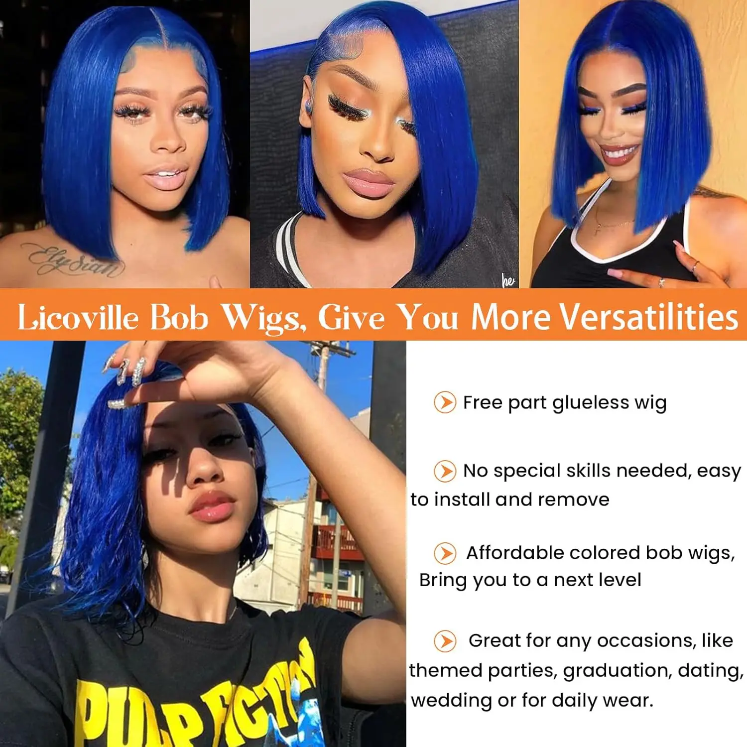 Blue Color Straight Short Bob Lace Frontal Wig 13X4 Lace Front Bob Human Hair Wigs Transparent Lace Bob Wig For Human Hair Wigs