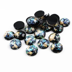 New Fashion 40pcs 8mm 10mm 12mm Black Colors Built-in metal foil Flat back Resin Cabochons Cameo