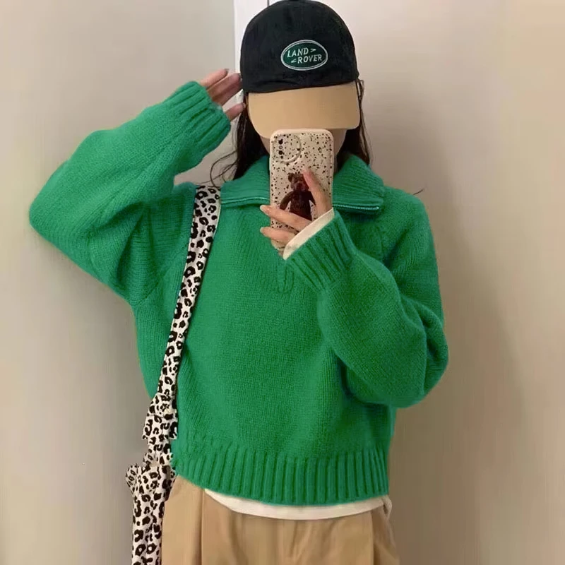 Maglione pullover a mezza catena sciolto a collo alto alla moda e semplice, maglione a maniche lunghe con temperamento autunnale e invernale