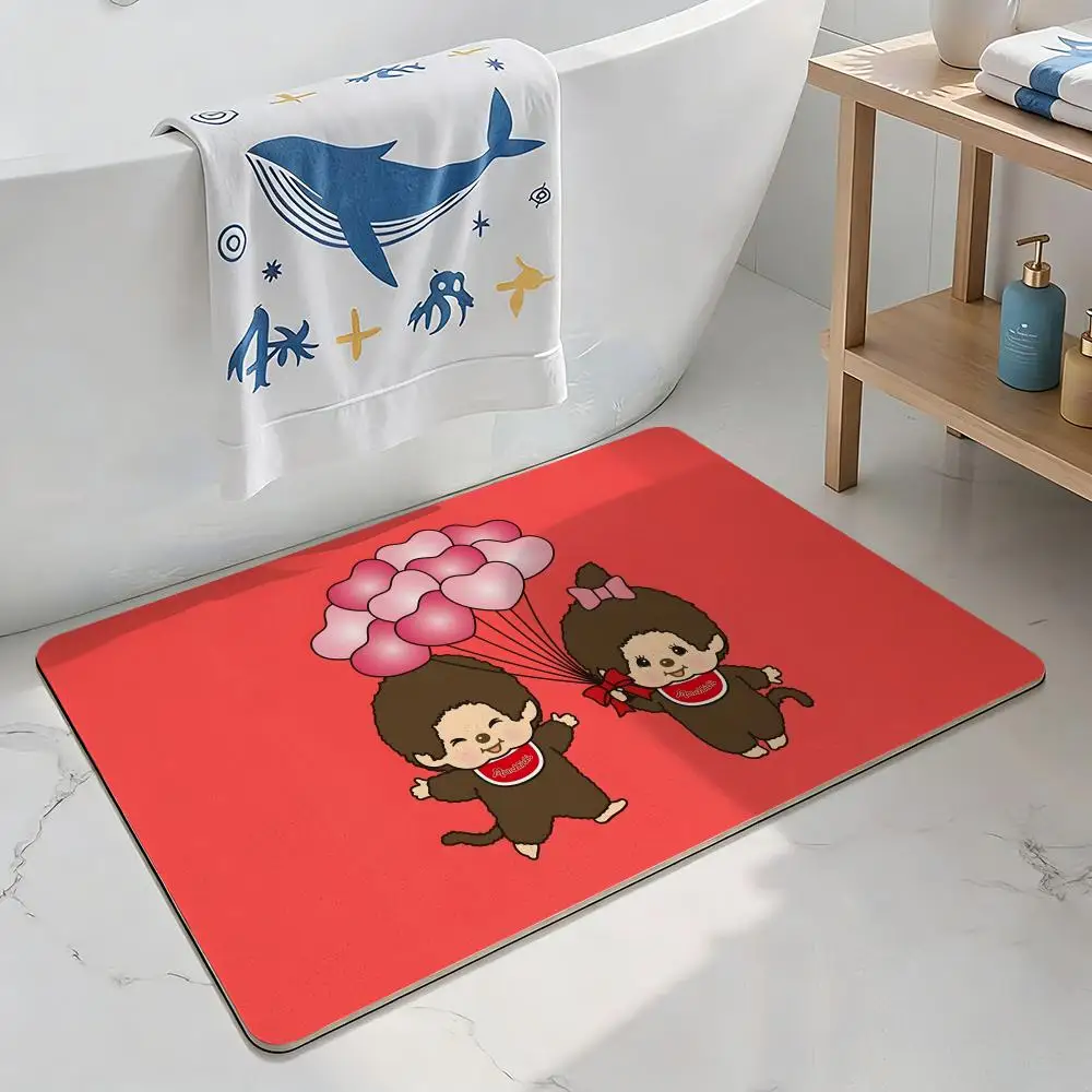 Cute M-Monchhichi Floor Mat Diatomite Floor Mat Fast Drying Odor Resistant Non Slip Bath Kitchen Mat