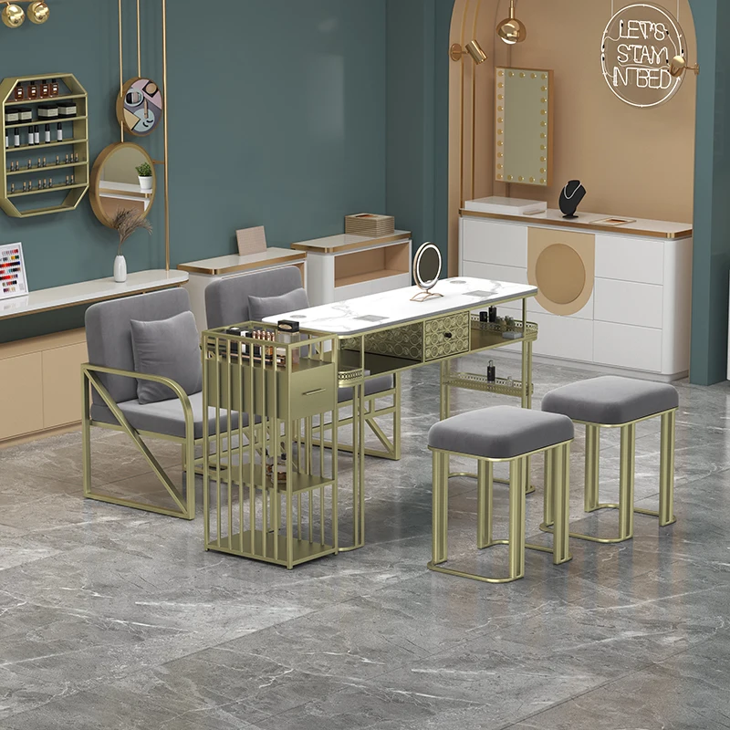 

Multi-seat Nail Salon Table Hot Sale High End Luxury Salon Furniture Wood Modern Manicure Table Custom Made Salon Furniture