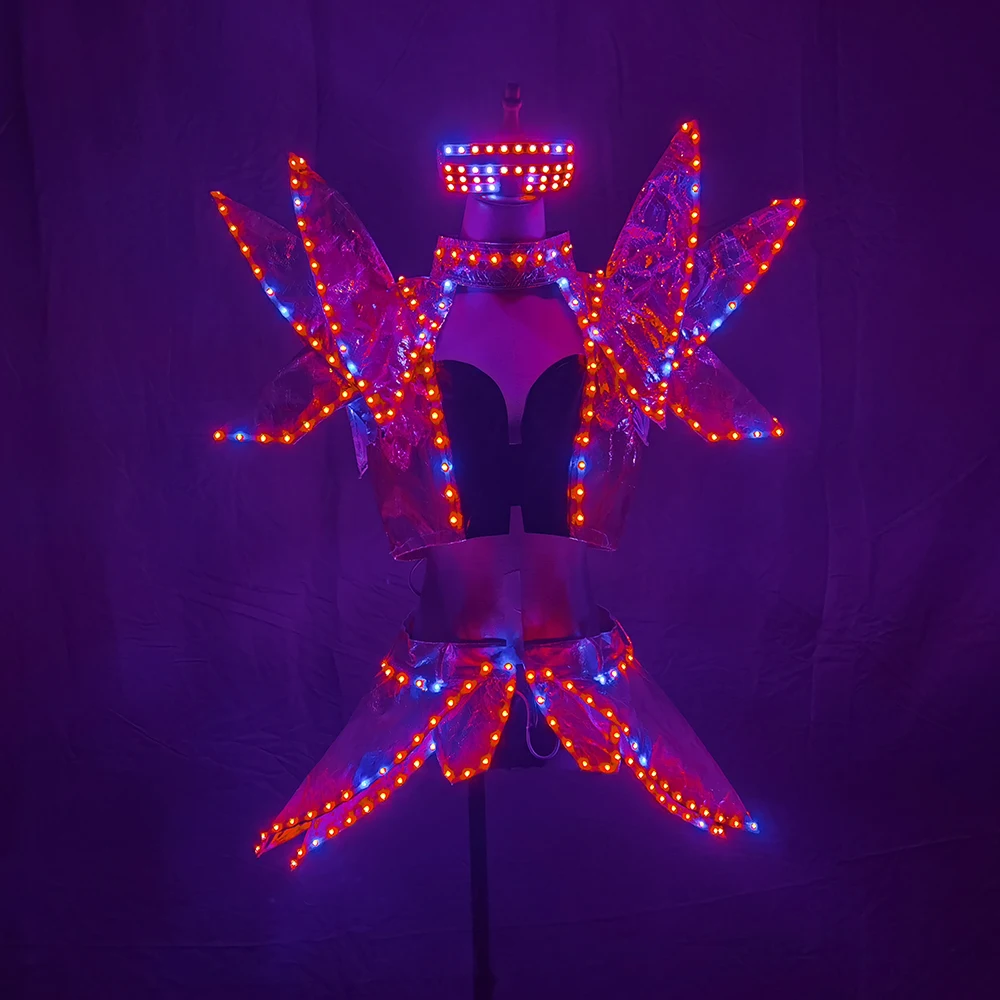 Full Color RGB LED Trajes para Mulheres, Luz Colorida, Saia Sexy, DJ Bar Veste, Sutiã Dança de Salão, Programação Vestido Sexy