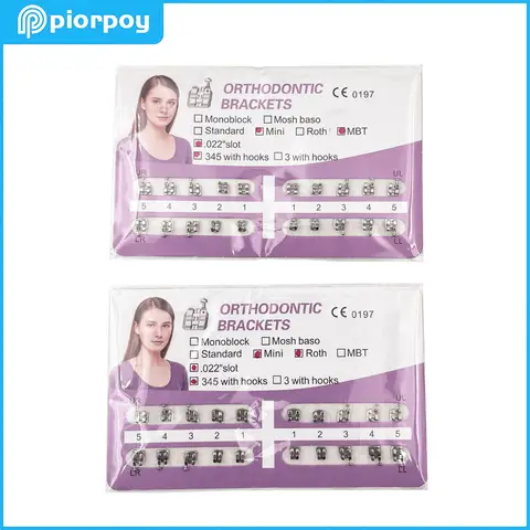 PIORPOY 1Pack Dental Bracket Mini Roth/MBT 0.022 345 Hooks Braces Orthodontic Braces Metal Monoblock Dentistry Materials