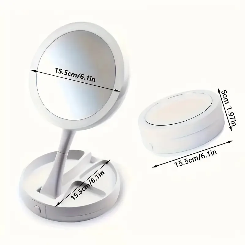 1pc Foldable LED Vanity Mirror with  Box, Dual-Sided 1X & 10X Magnification, Adjustable Brightness, Compact Design for Makeup Ta