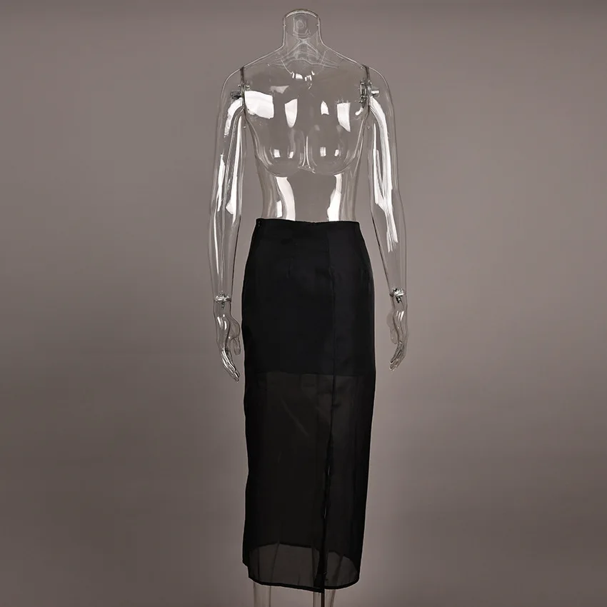 See Through Mesh Patchwork Skirts Women Fashion High Waist Casual Commuting Streetwear Vacation Party Elegant Skirt
