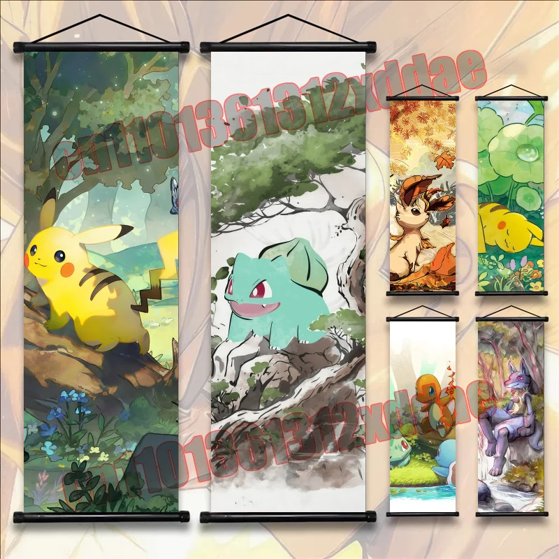 애니메이션 입 애니메이션 포켓몬 포스터, 피카추, Rayquaza, Gardenevoir, Squirtle, 인쇄 된 복고풍 스크롤 그림 벽 예술 장식