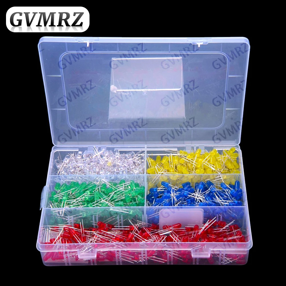 

5Values 1000PCS 5mm LED Light Emitting Diode Red Green Yellow Blue White DIP Each 200PCS Red Green