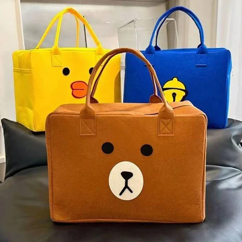 Cartoon Travel Felt Bag Large Capacity Storage Bag Portable Luggage Bag Felt Tote Cosmetic Women's Handbag