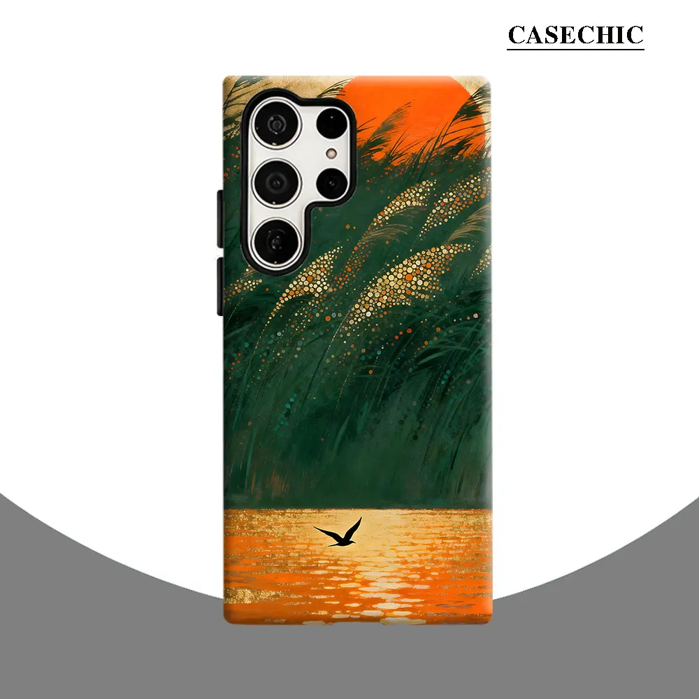 Reed Sunset Bird Phone Case for Samsung Galaxy S26 S25 Ultra S24 S23 Ultra Plus Shockproof Double layer tough Back Cover