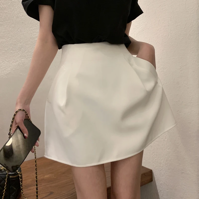 Sexy High Waist Wild Faldas Jupe Short Puffy Pocket Black Skirts for Women  Y2k White Casual Suit Skirt Work Style Chic