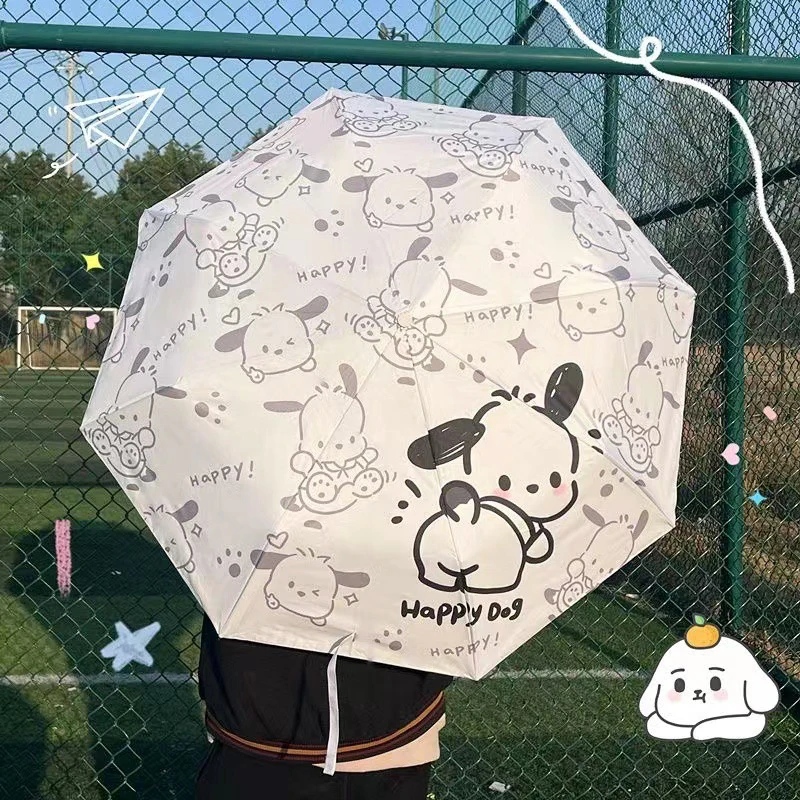 Kawaii Pochacco ombrello pioggia donna ombrelloni pieghevoli antivento Anime protezione solare portatile manico femminile ombrellone