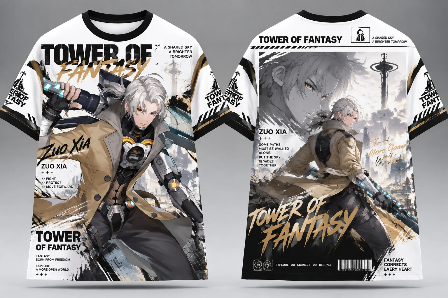 Unisex Short Sleeve T-Shirt, Tower of Fantasy Zuo Xia & Sally Cosplay Print, Y2K Street Tee for Men Women, Daily Casual Wear