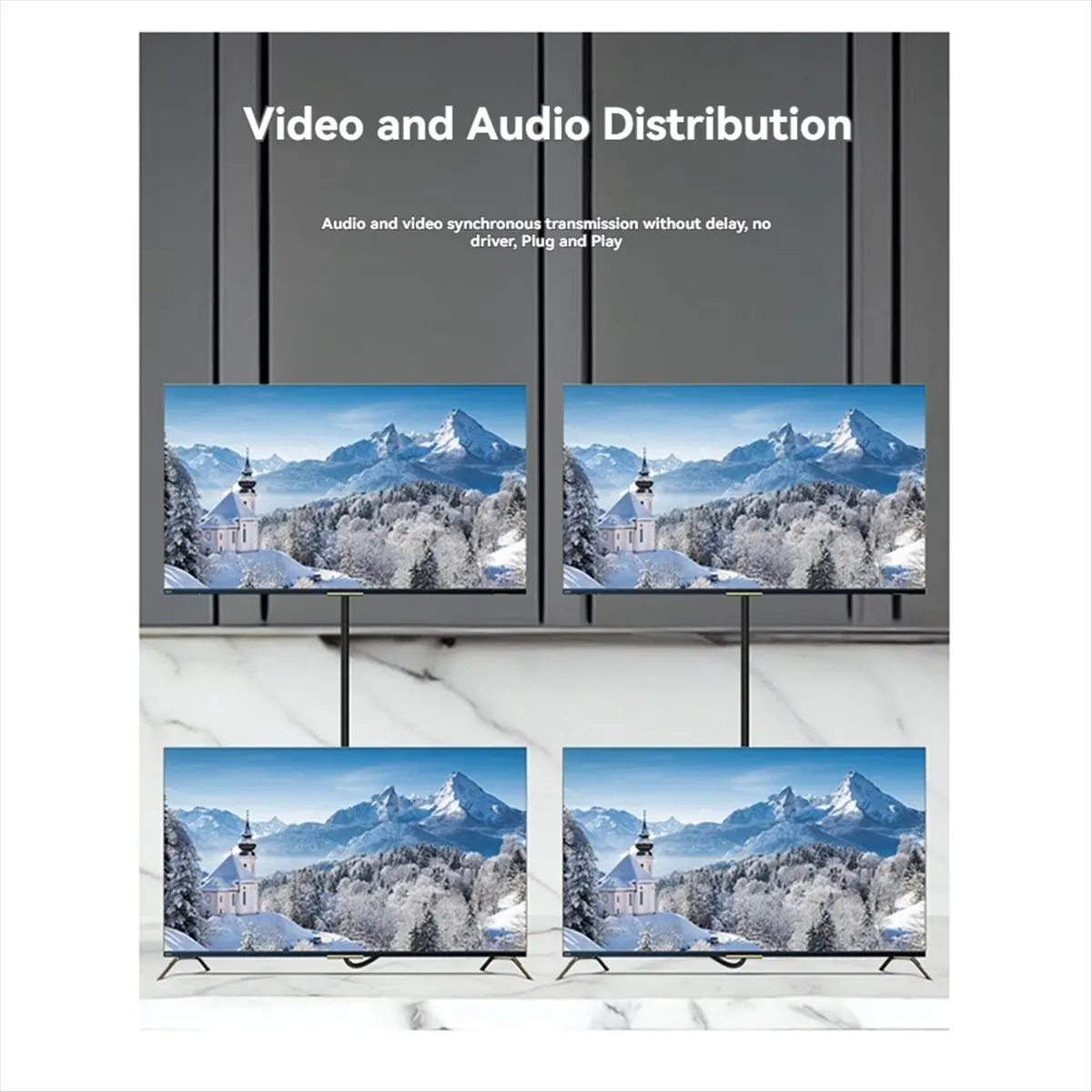 A99X 4-Way AV Audio Splitter 1 in 4 Out Composite AV Splitter 1X4 Video Audio Splitter Distributor for DVD C- EU Plug