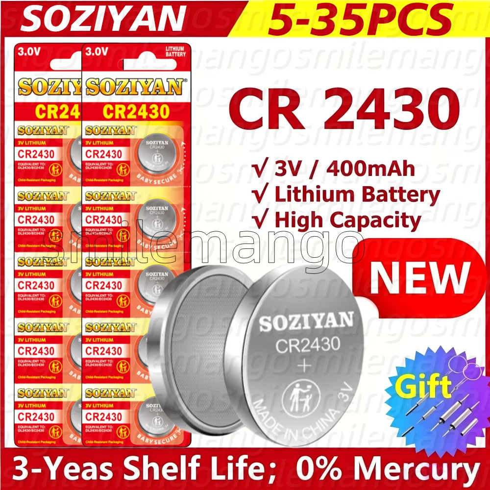 NEW 5-35pcs CR2430 3V Lithium Battery CR 2430 DL2430 BR2430 Button Coin Batteries for Key Fob Watch Alarm Clock Remote Control
