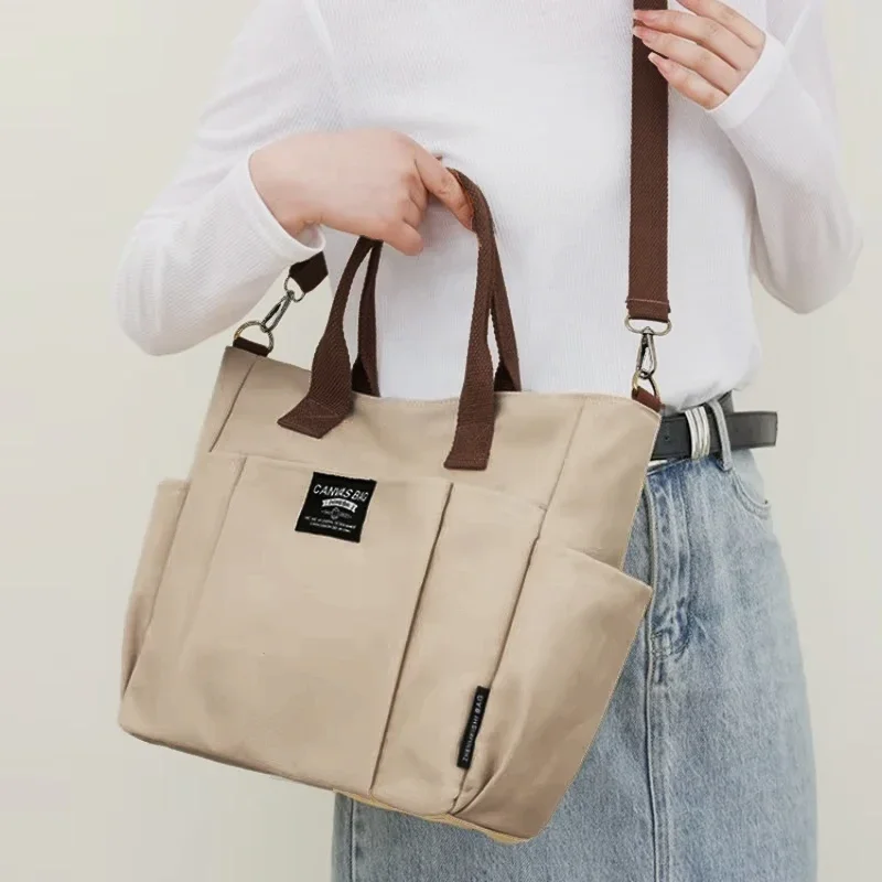 Bolso de lona para mujer, bolso portátil inclinado de hombro Horizontal de gran capacidad para estudiantes, sencillo