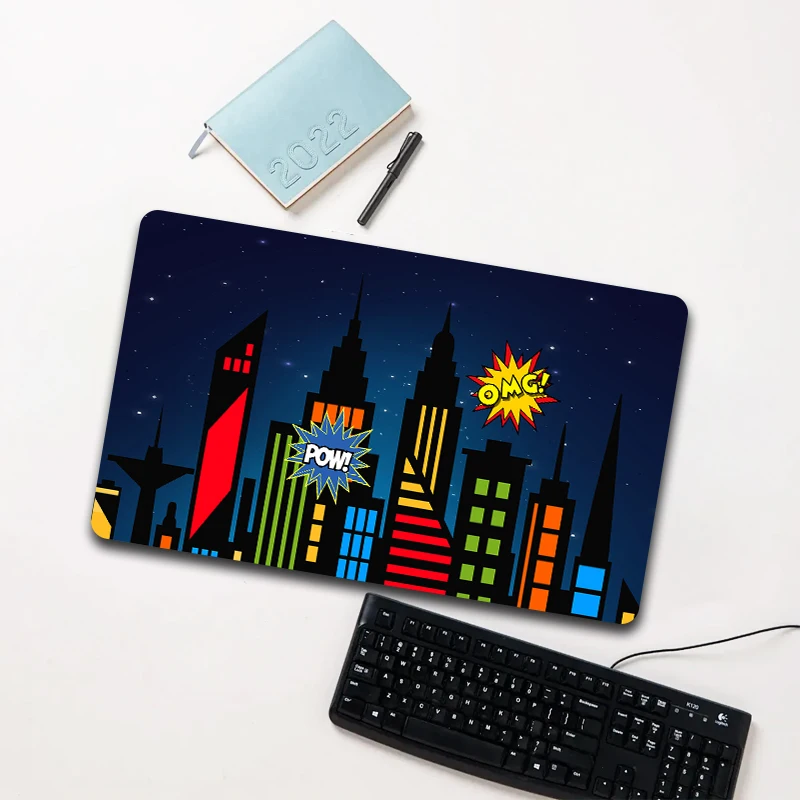

Comic Style City "POW OMG" Mouse Pad Large Non-slip Waterproof Desk Mat for Computer Laptop