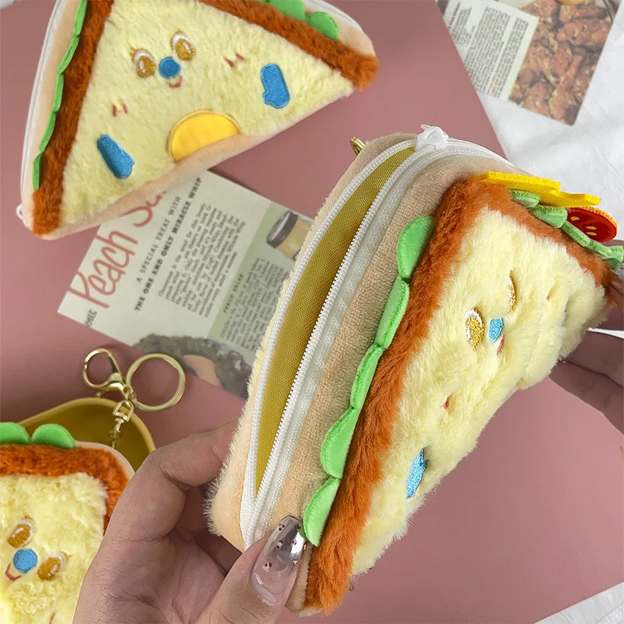 Portamonete in peluche con sandwich di cartone animato Simulazione creativa Giocattolo alimentare Portafoglio in peluche Ciondolo Moneta Borsa per cuffie Regalo per bambini