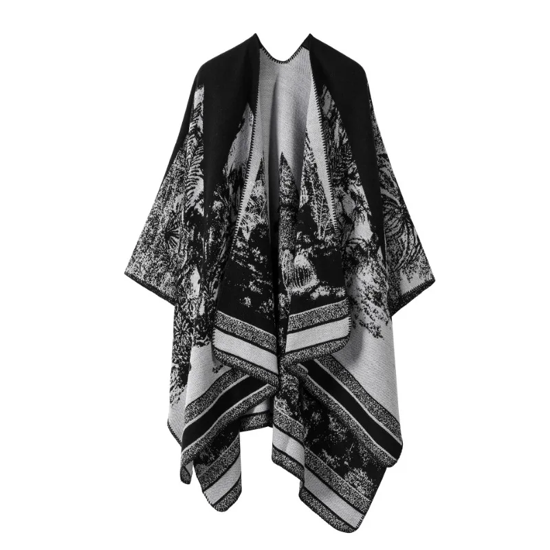 Split Style Shawl Top Imitation Cashmere Cloak Thickened Warm Cloak Autumn and Winter Retro Ethnic Jacket for Men Women