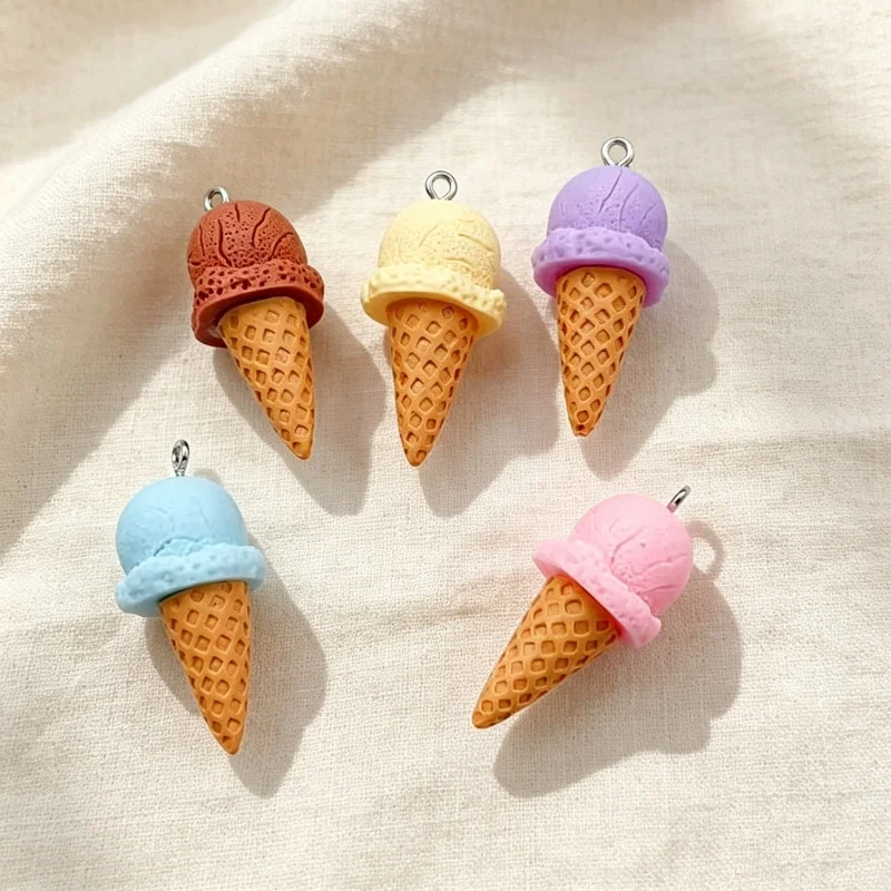 10Pcs Cute 3D Simulation Food Ice Cream Resin Charms Earrings Keychains Pendants for DIY Jewelry Making Crafts Accessories