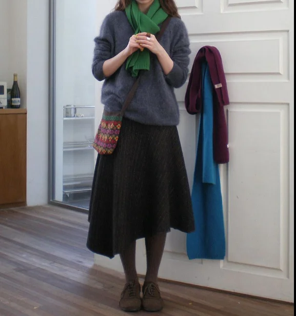 2026 Retro Striped Woolen Skirt Women's Autumn Winter Rregular Long A-line Skirts Ladies Fashion High Waist Loose Skirts U527