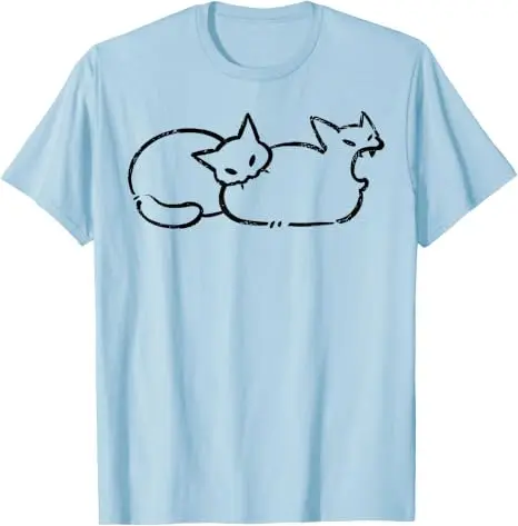 Einfach chillen: Zweiköpfige Katze, gruseliges Line-Art-Grafik-T-Shirt, Halloween-Kostüm, Y2k-Zeichnung, Katzen-Grafik-Bekleidung, neuartiges T-Shirt-Oberteil – Detail 18