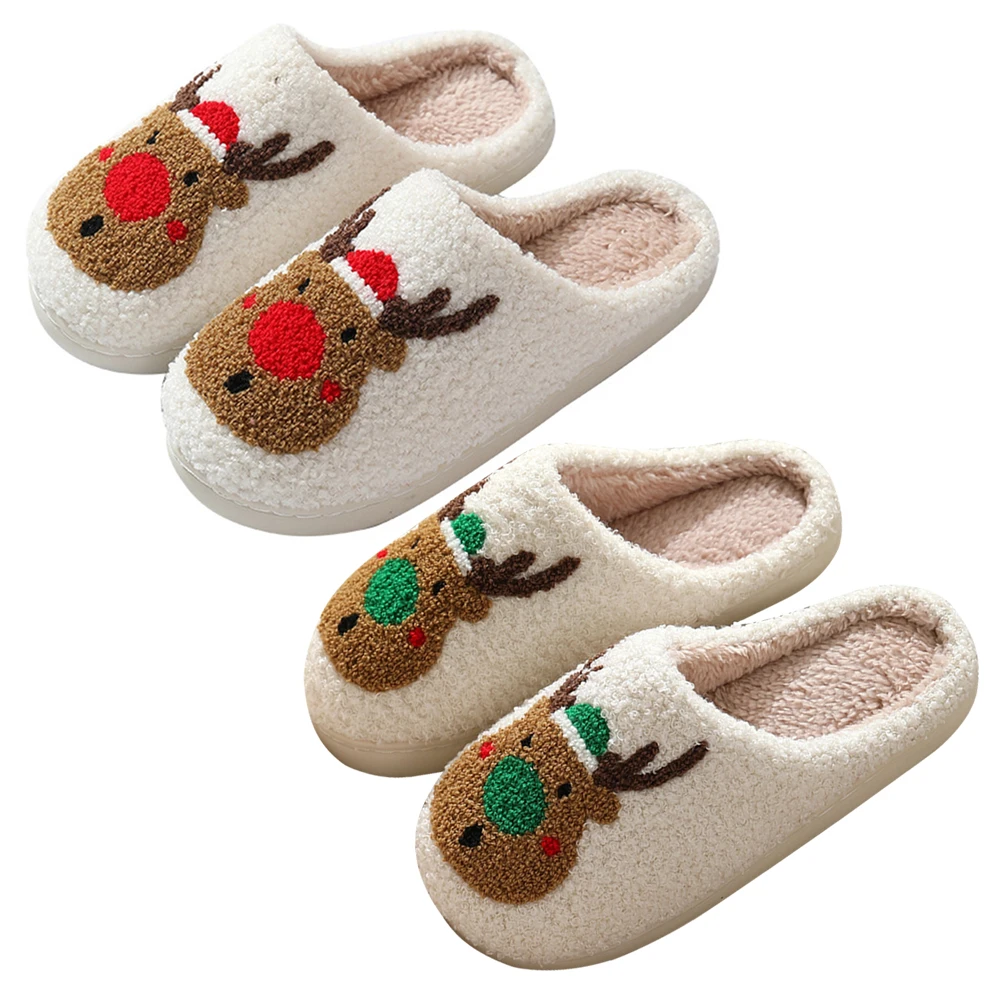 Christmas Deer Slippers Slip-On Comfy House Slippers Women Men Plush Warm Slipper Women Fuzzy Fluffy Slippers for Christmas Gift