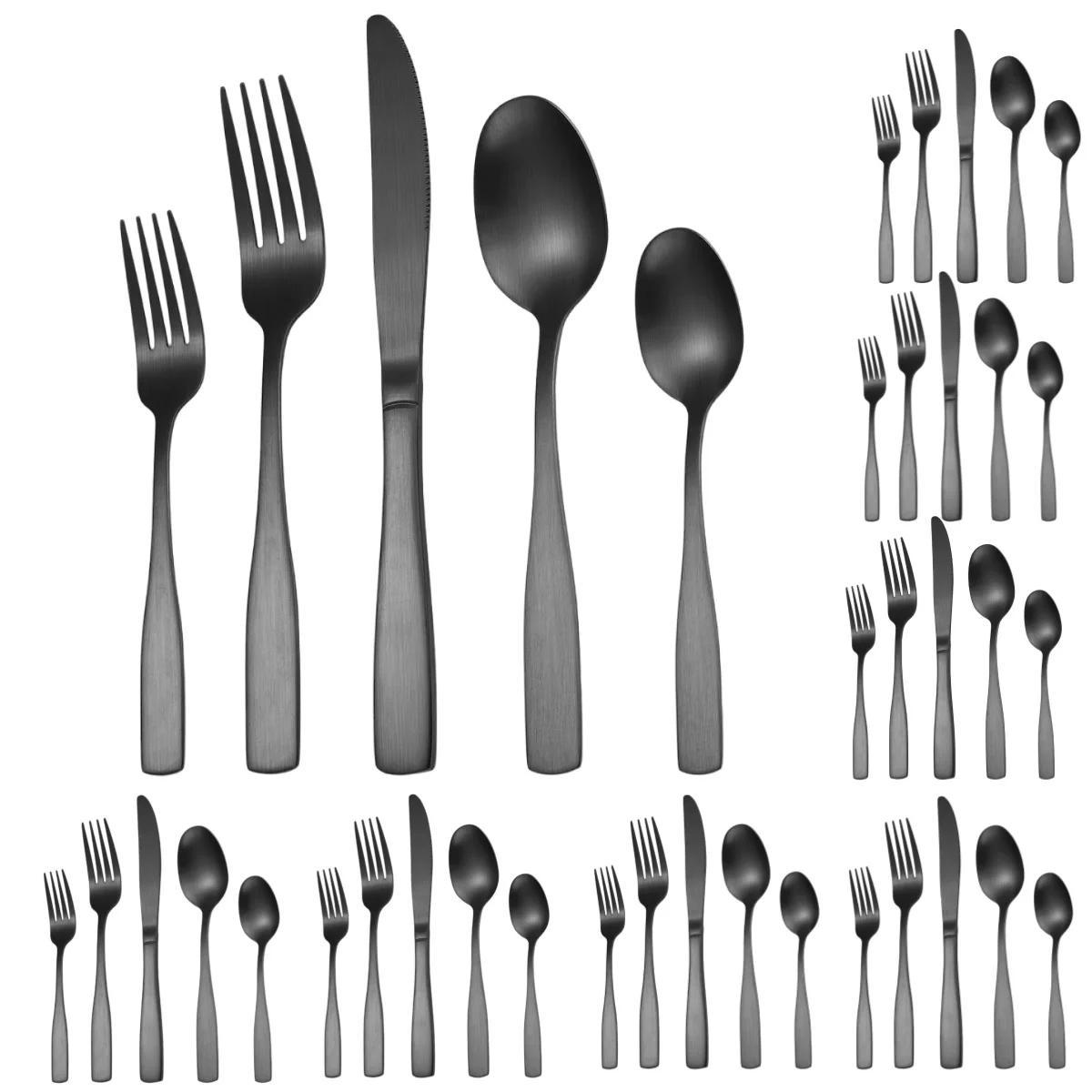 

A · HOUSEWARE 40 Pieces Black Matte Flatware Steel Silverware Cutlery Set for 8 Forks and Spoons Knives Modern Dining Utensil