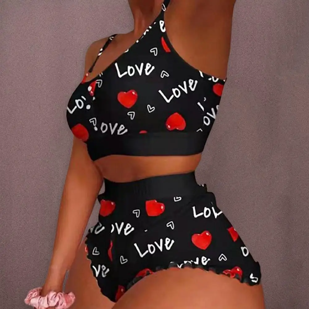 Women Sleepwear Set Stylish Women's Pajama Set Sleeveless Printed Top High Waist Shorts Comfortable Homewear for Summer Casual