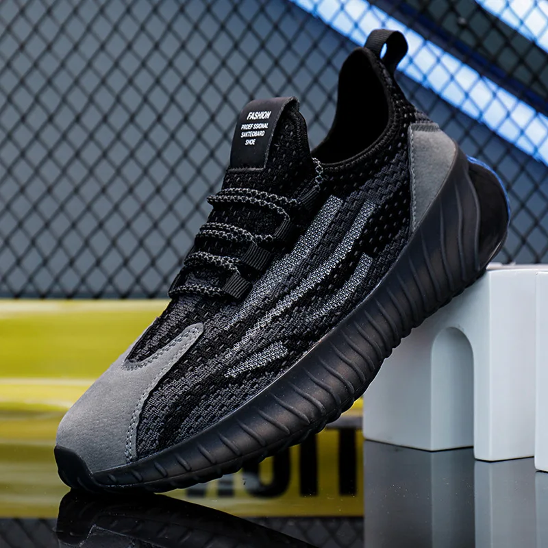 

Новая весенняя мужская обувь, дышащая трикотажная повседневная спортивная обувь, модные кроссовки без шнуровки, крутая уличная спортивная обувь