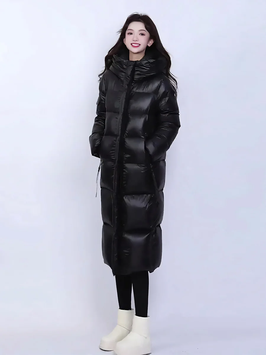 Chaqueta de Plumón Larga Ajustada para Mujer, Invierno 2025, Color Blanco, Ultra Cálida, Resistente al Frío Extremo, para Viajar al Trabajo, con Capucha