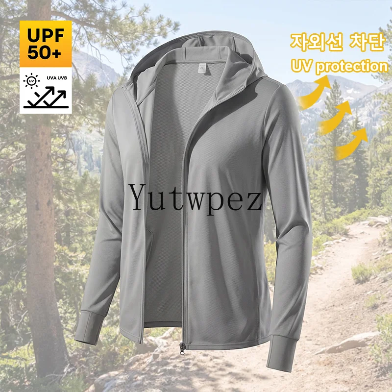 UPF 50+ Men Sun Protection Jacket Ice Silk Cooling UV Fishing Skin Coat Lightweight Breathable Outdoor Sport Running Windbreaker