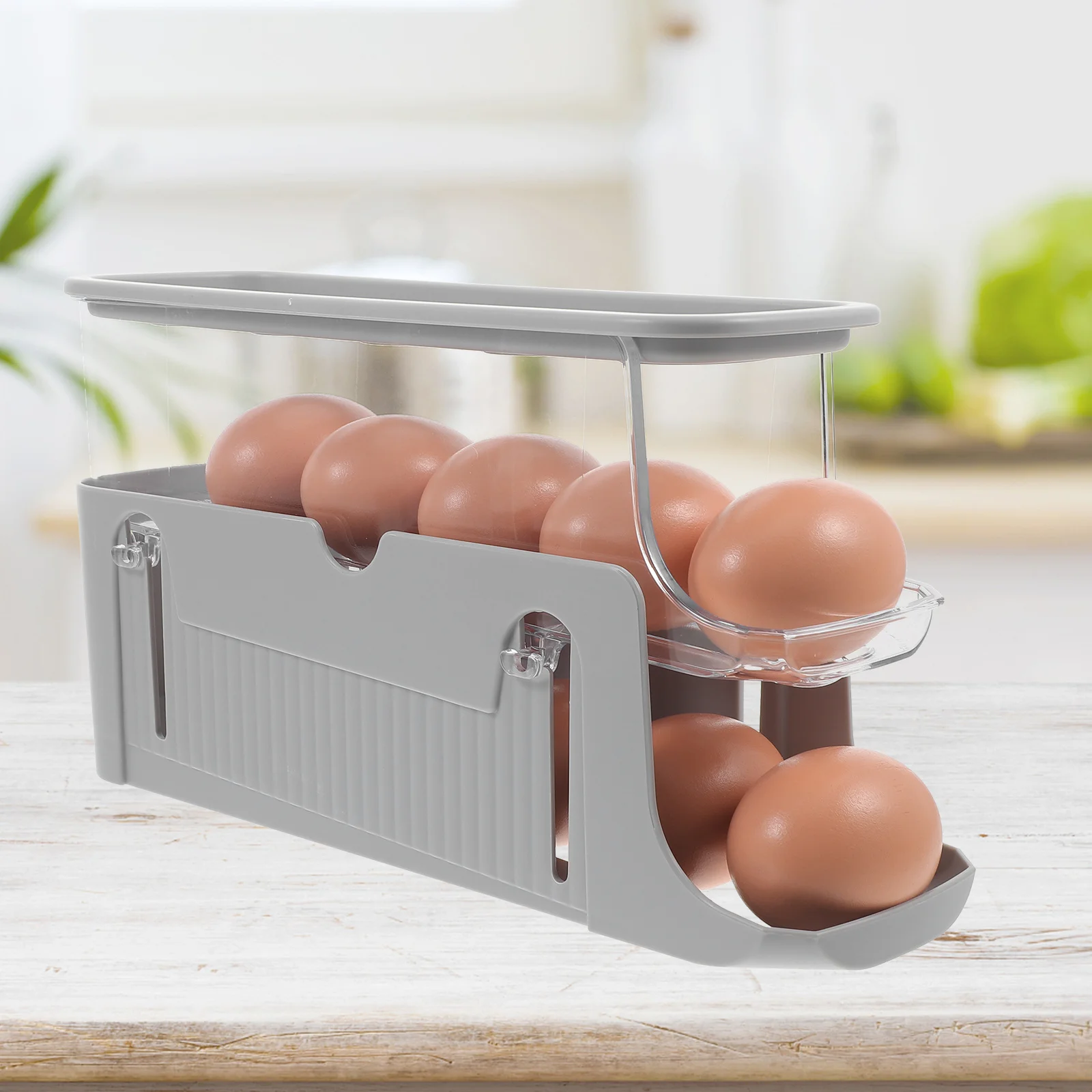 

Egg Holder 2 Layers Fridge Door Storage Rack Slim Space Saving Plastic Egg Stand Organizer Refrigerator Sliding Tray