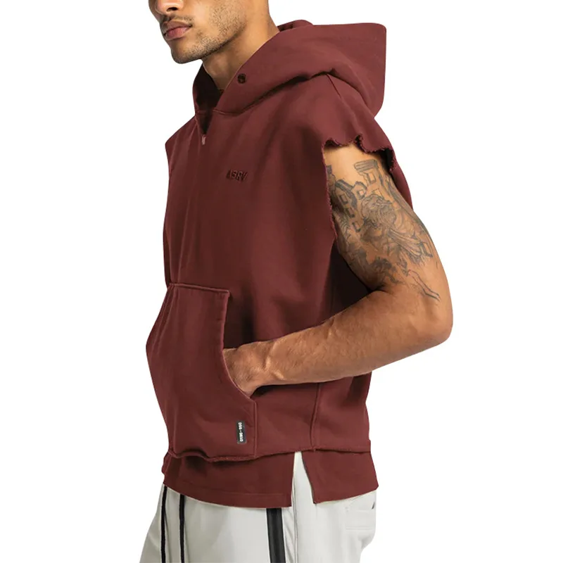 Sleeveless Sport Jacket Mens Hoodies Running Gym Fitness Sportswear Training Exercise Shirt Bodybuilding Workout Hooded Jackets
